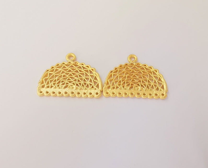 2 Semi circle filigree connector charms Gold plated brass charms (29x22mm)  G23819