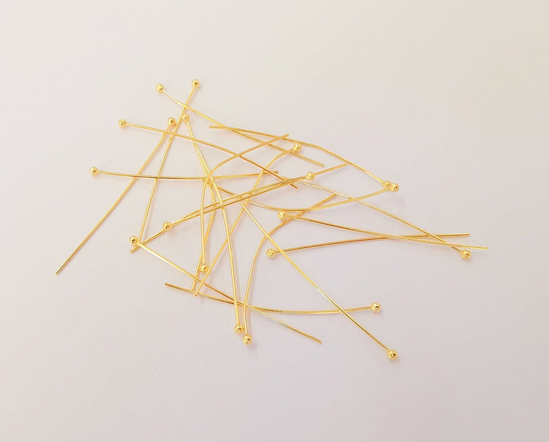 20 Ball spare head eye pins Shiny Gold plated brass eye pin (40 mm) Findings G23821