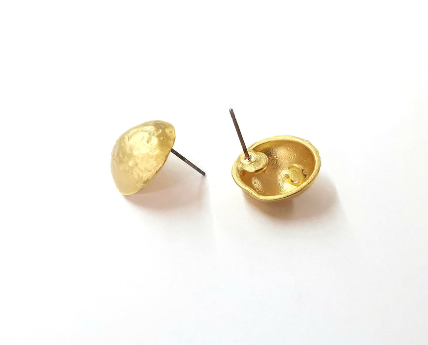 1 Pairs Hammered cube dome gold earring base wire Gold plated brass findings (16mm) G24066