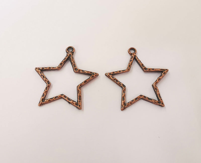 4 Hammered copper star charms Copper plated charms (37x35mm)  G23824