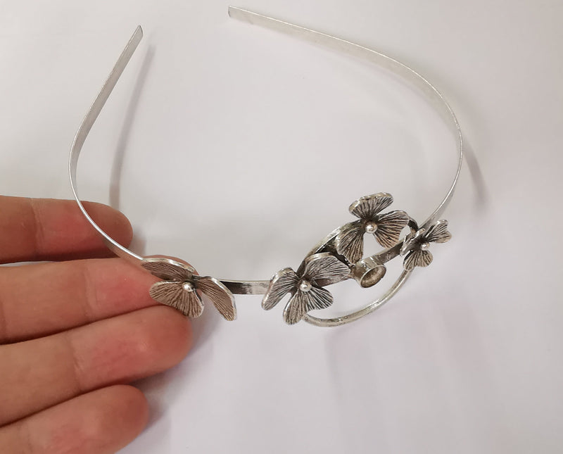 Flowers crown Headband base blanks Circlet settings Antique silver plated brass Adjustable (7mm Bezel Size)  G24076