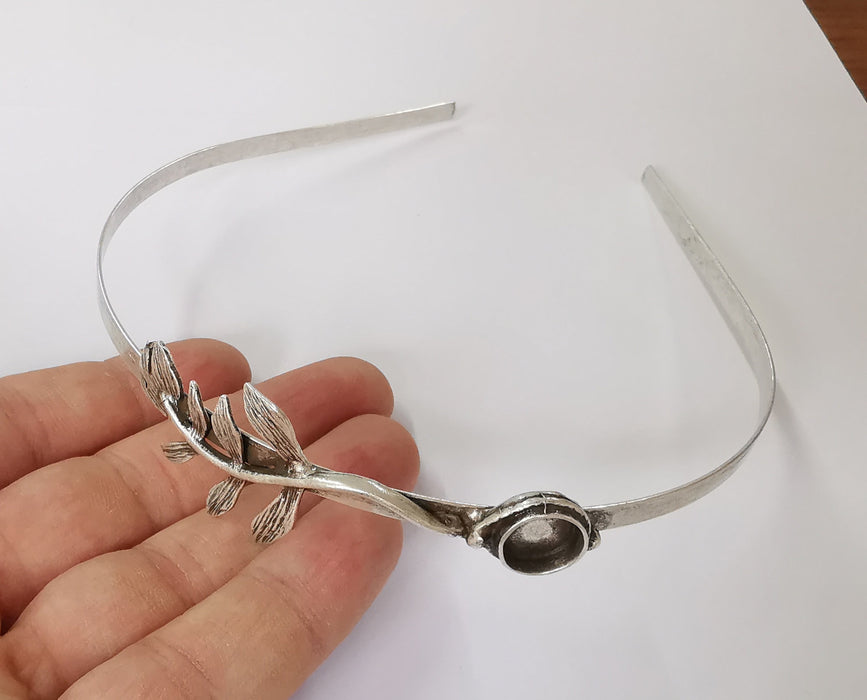 Leaf crown Headband base blanks Circlet settings Antique silver plated brass Adjustable (10mm Bezel Size)  G24077