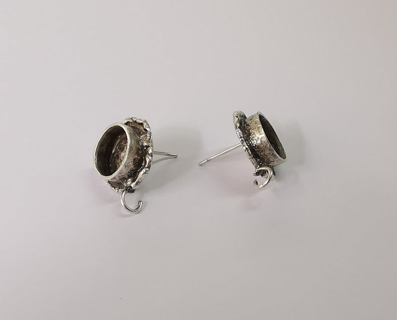 Earring Blank Base Settings Silver Resin Blank Cabochon Base inlay Blank Mountings Antique Silver Plated Brass (10mm blank) 1 Set  G24095