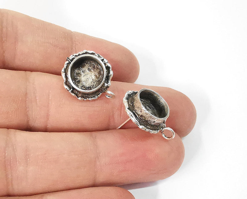 Earring Blank Base Settings Silver Resin Blank Cabochon Base inlay Blank Mountings Antique Silver Plated Brass (10mm blank) 1 Set  G24095