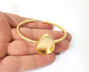 Matte gold Hammered bracelet blanks settings Cuff blanks Resin blank inlay blank adjustable Gold plated bracelet (25x18 mm ) G24096