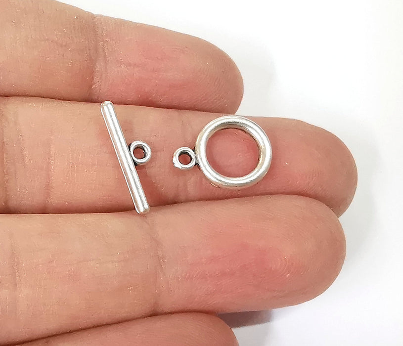 Silver toggle clasps 10 sets Antique silver plated Toggle clasp findings 15x12mm+18x5mm  G24098