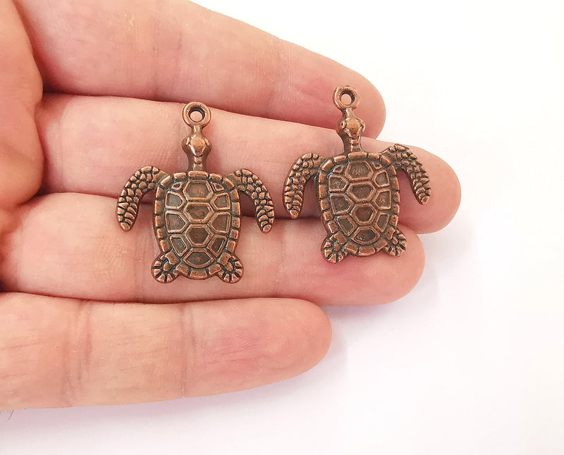 2 Sea Turtle charms Antique copper plated charms (33x28mm)  G23848