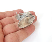 Oyster shell ring blank base setting Resin bezel inlay ring backs mounting Adjustable ring base (35x23mm blank) Antique silver plated G23849