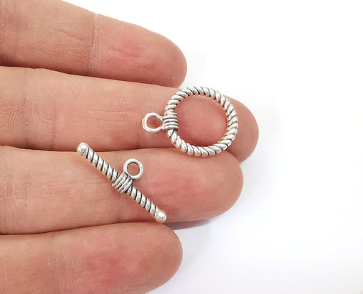 Twisted silver toggle clasps 5 sets Antique silver plated Toggle clasp findings 22x17mm+25x8mm  G24101