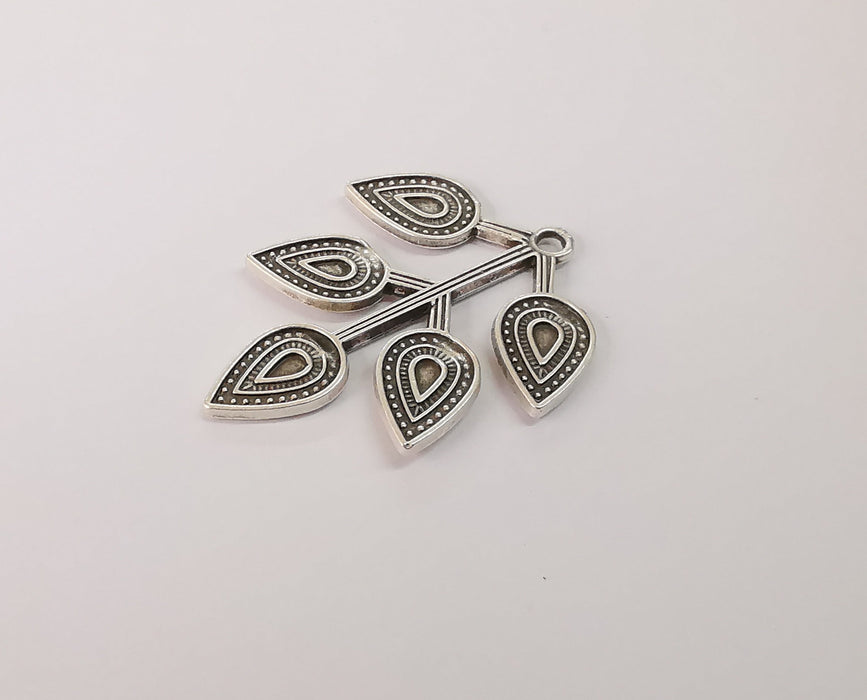 2 Leaf branch charms Antique silver plated charms (38x30mm)  G24104