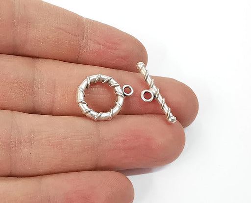 Twisted silver toggle clasps 5 sets Antique silver plated Toggle clasp findings 19x15mm+22x6mm  G24106