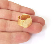 Gold ring blank setting Cabochon base Ring hammered mounting Adjustable ring bezel (17mm blank ) Gold plated metal G23855