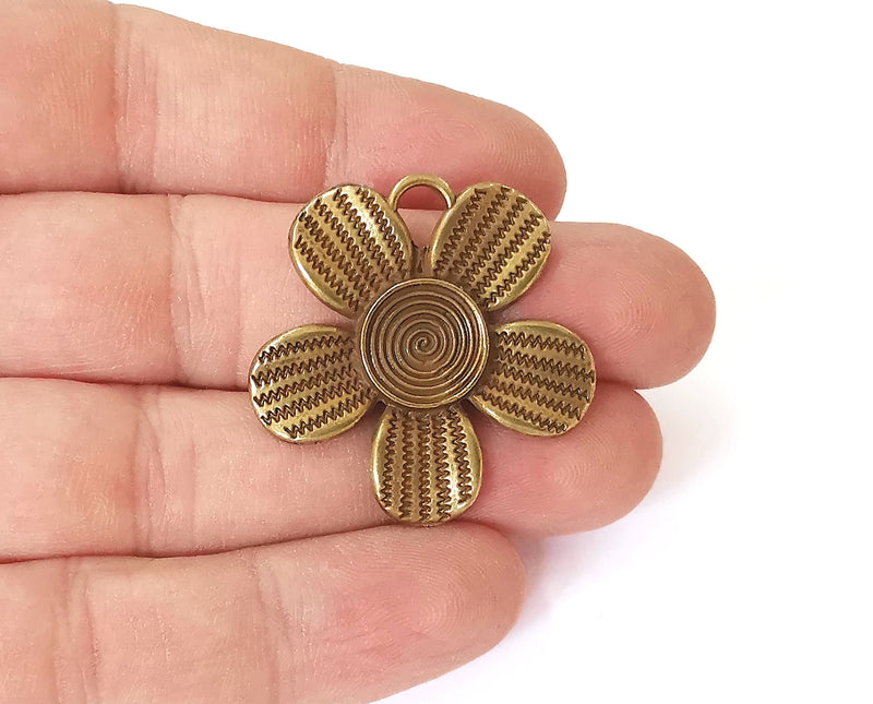 2 Flower charms Antique bronze plated charms (35x34mm) G23856