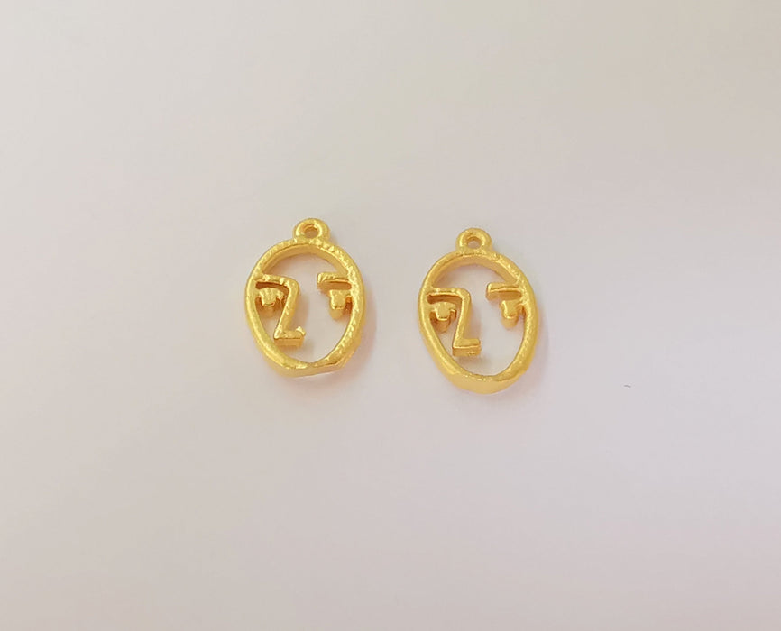 5 Face charms Gold plated brass charms (14x9mm)  G23862