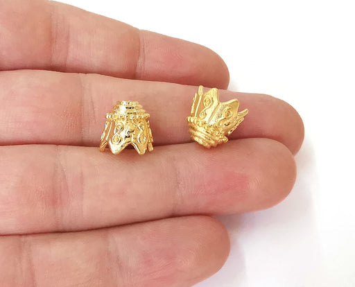 2 Gold cone caps findings Gold plated brass findings (12x12mm)  G23871