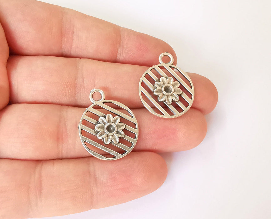 4 Flower charms Silver plated charms (26x21mm)  G23872