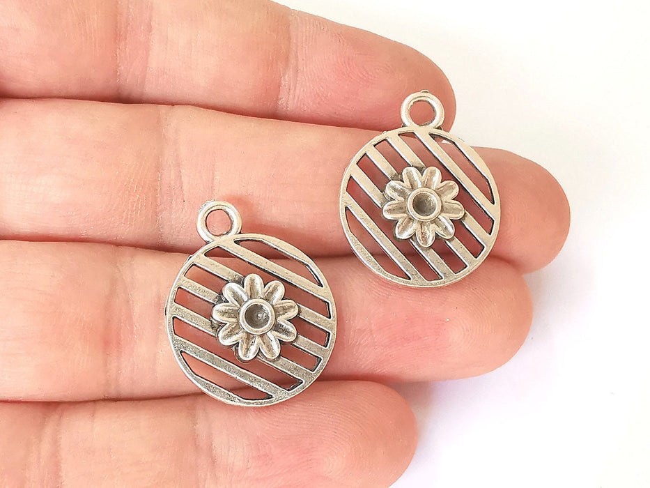 4 Flower charms Silver plated charms (26x21mm)  G23872