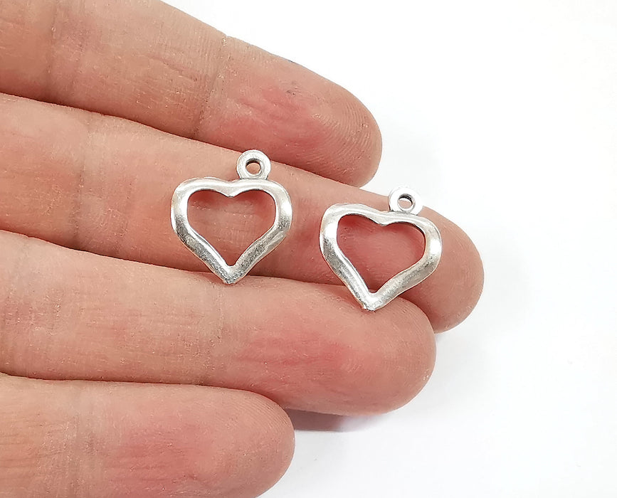 10 Heart charms Antique silver plated charms (17x15mm)  G24112