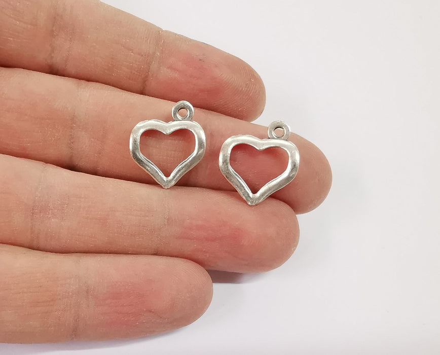 10 Heart charms Antique silver plated charms (17x15mm)  G24112