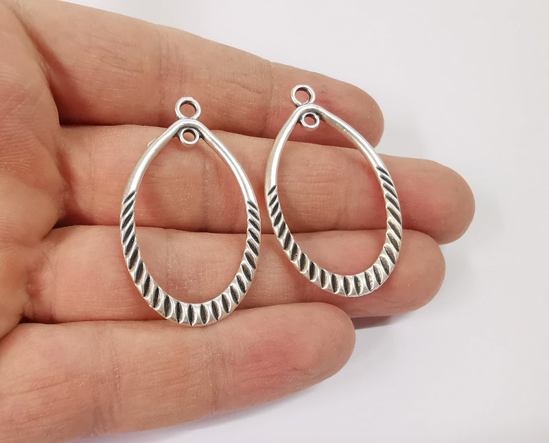 2 Drop charms connector (Double Sided) Antique silver plated charms (42x25mm)  G24115