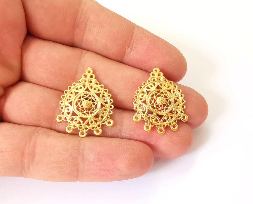 2 Gold connector charm Gold plated brass charms (28x22mm)  G23887