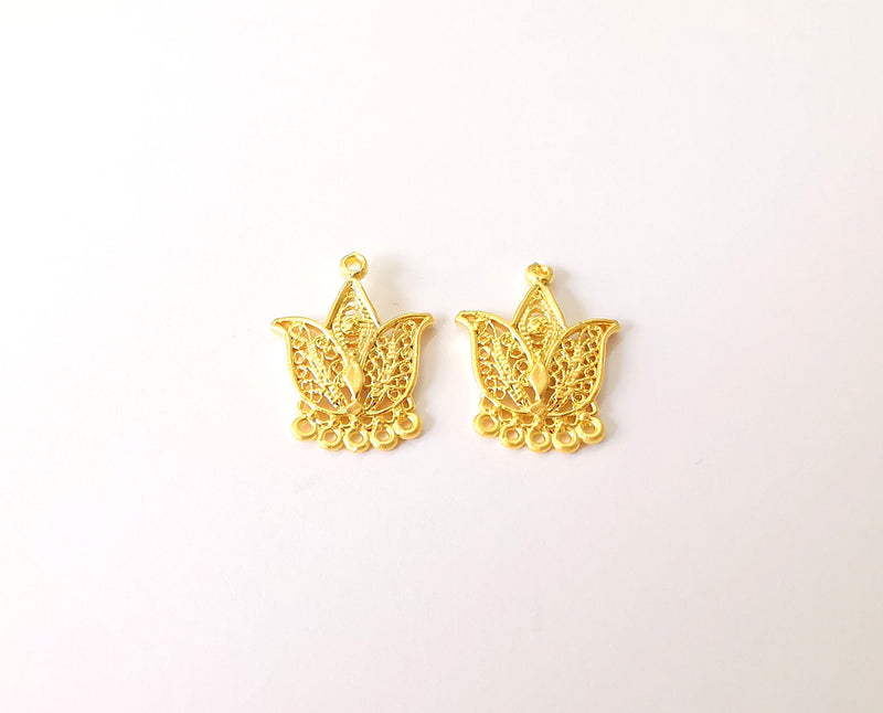 2 Tulip connector charm Gold plated brass charms (23x18mm)  G23889