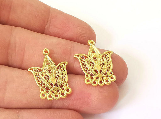 2 Tulip connector charm Gold plated brass charms (23x18mm)  G23889