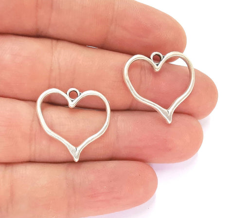 10 Heart Charm Antique Silver Plated Charms (23x23 mm)  G23190