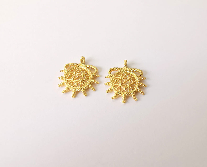 2 Gold charms Gold plated brass charms (19x17mm)  G23895