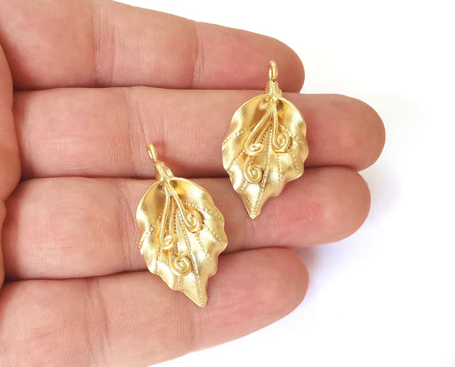 2 Leaf charms Gold plated brass charms (34x17mm)  G23900