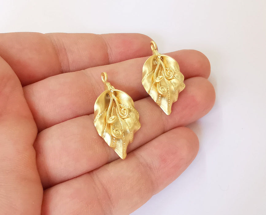 2 Leaf charms Gold plated brass charms (34x17mm)  G23900