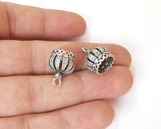 2 Silver tassel cap Cone caps Dome Caps findings Antique silver plated brass  (17x13 mm)  G23908