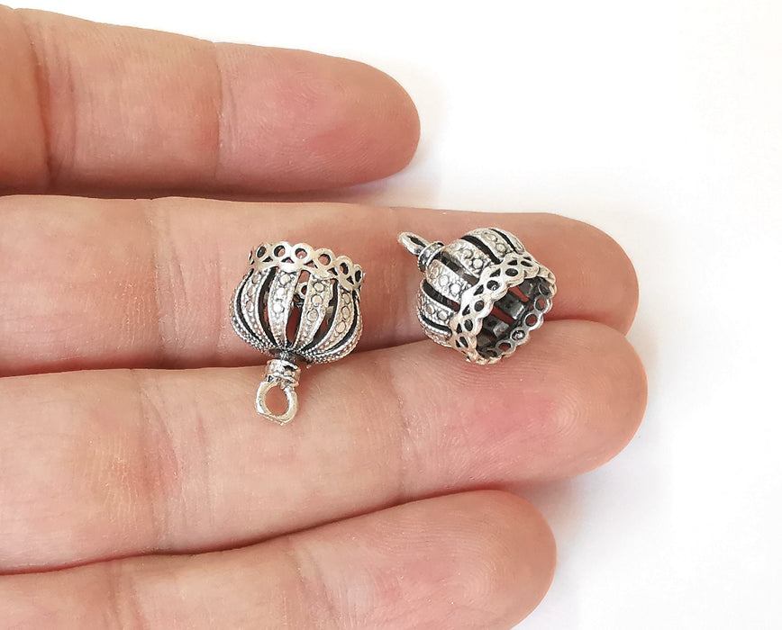 2 Silver tassel cap Cone caps Dome Caps findings Antique silver plated brass  (17x13 mm)  G23908