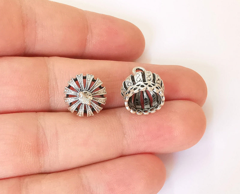 2 Silver tassel cap Cone caps Dome Caps findings Antique silver plated brass  (17x13 mm)  G23908