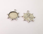 2 Anchor ship wheel frame pendant blank bezel Antique silver plated pendant (33x29mm) (20mm Blank Size)  G24131