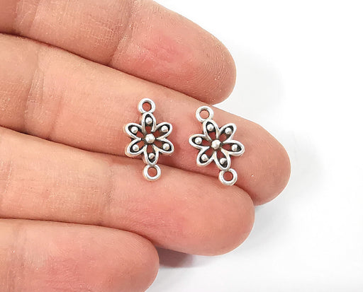 10 Flower charms connector Antique silver plated charms (17x10mm)  G24133