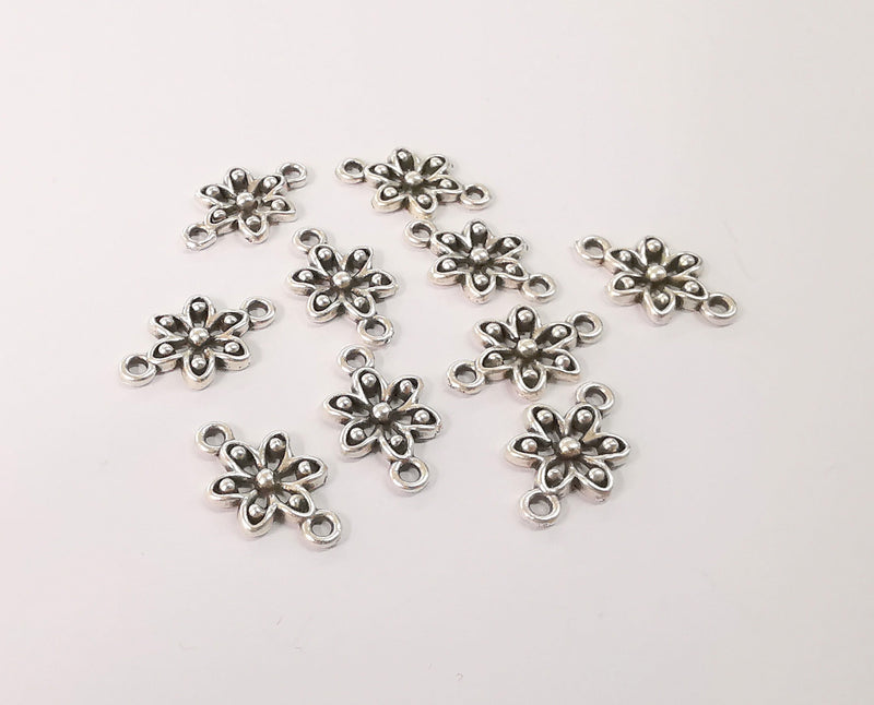 10 Flower charms connector Antique silver plated charms (17x10mm)  G24133