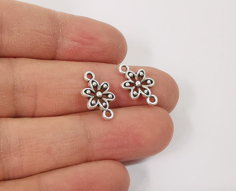 10 Flower charms connector Antique silver plated charms (17x10mm)  G24133