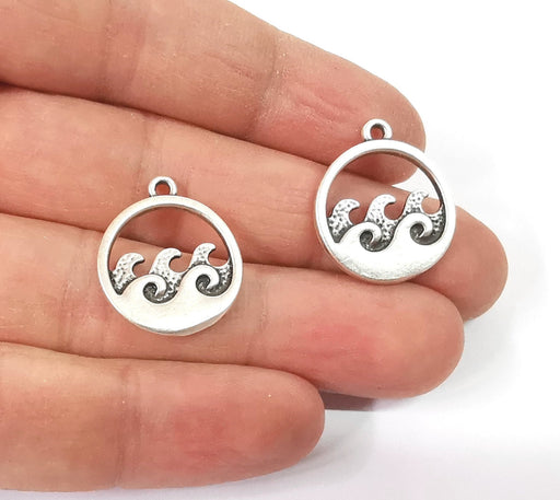 4 Sea waves charms Antique silver plated charms (23x20mm)  G24136