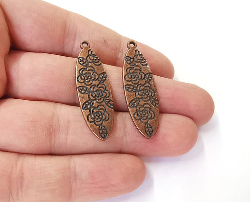 2 Flower charms (Double Sided) Antique copper plated charms (40x13mm) G23919