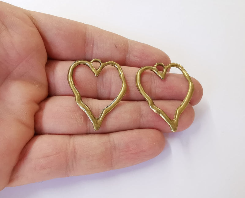 2 Heart charm Antique bronze plated charm (37x28mm)  G23921