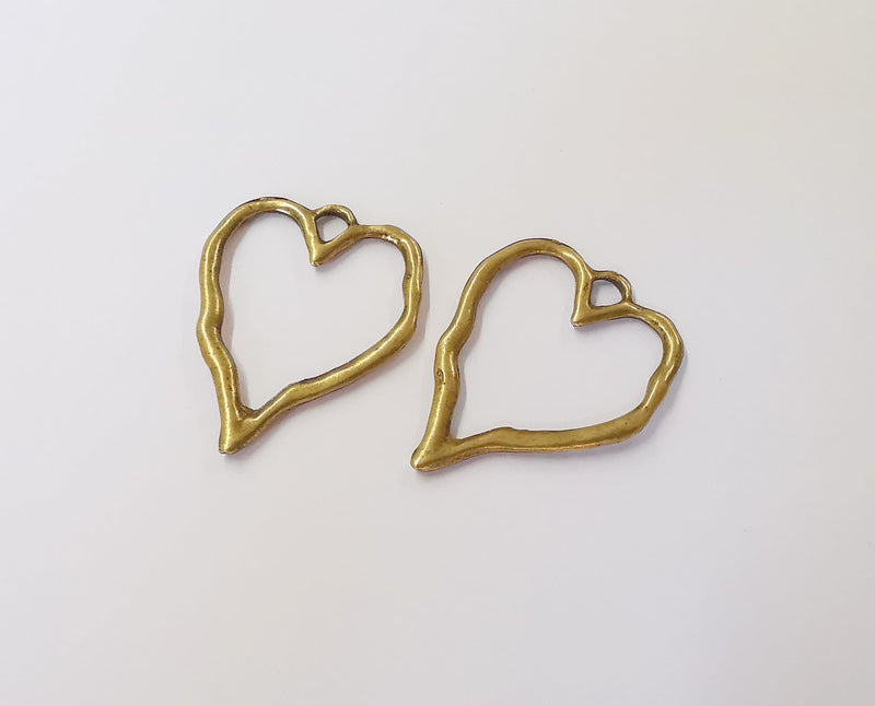 2 Heart charm Antique bronze plated charm (37x28mm)  G23921