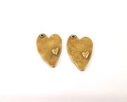 2 Heart charm Antique bronze plated charm (37x24mm)  G23932