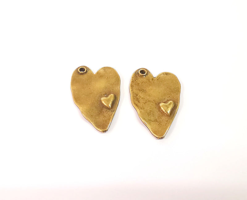 2 Heart charm Antique bronze plated charm (37x24mm)  G23932