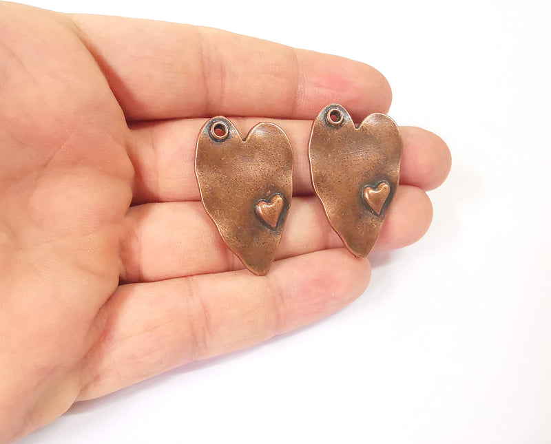 2 Heart charm Antique copper plated charm (37x24mm)  G23949