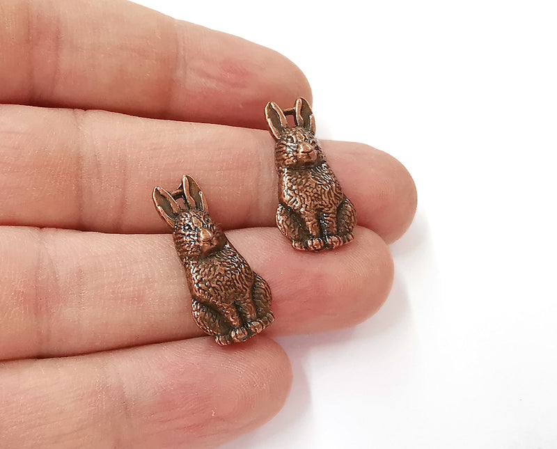 4 Rabbit charms Antique copper plated charms (26x12mm)  G23971