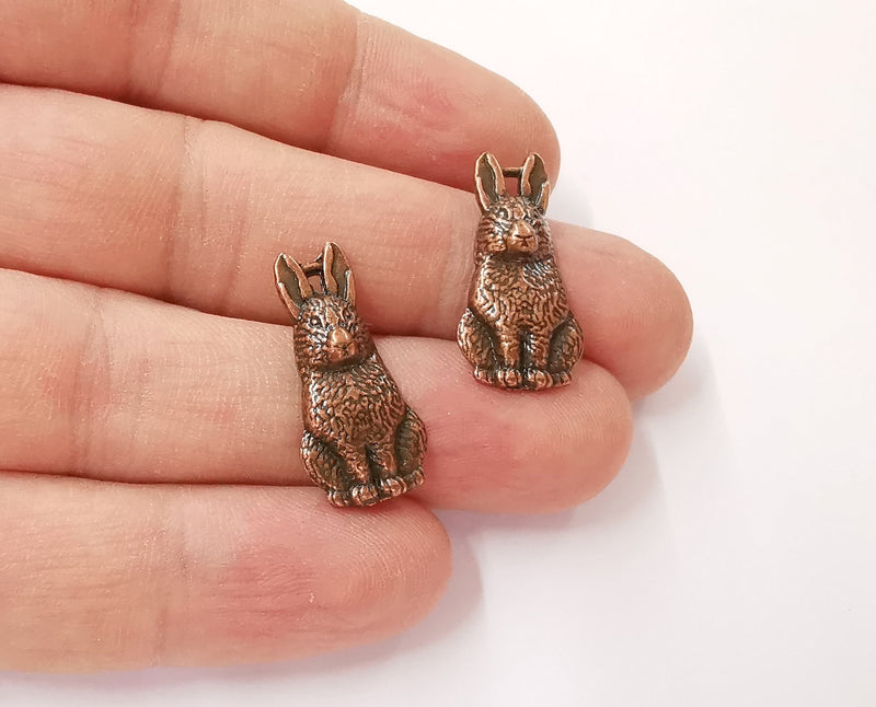 4 Rabbit charms Antique copper plated charms (26x12mm)  G23971