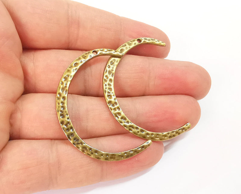 2 Hammered crescent charms Antique bronze plated charms (46mm)  G23978