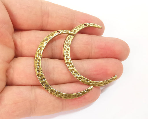 2 Hammered crescent charms Antique bronze plated charms (46mm)  G23978