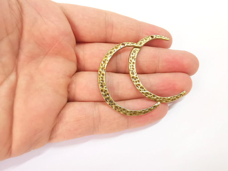 2 Hammered crescent charms Antique bronze plated charms (46mm)  G23978